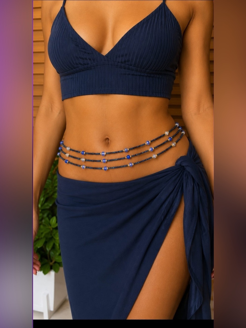 Handmade Beaded Waist Chain – Adjustable blue   Boho Belly Jewelry